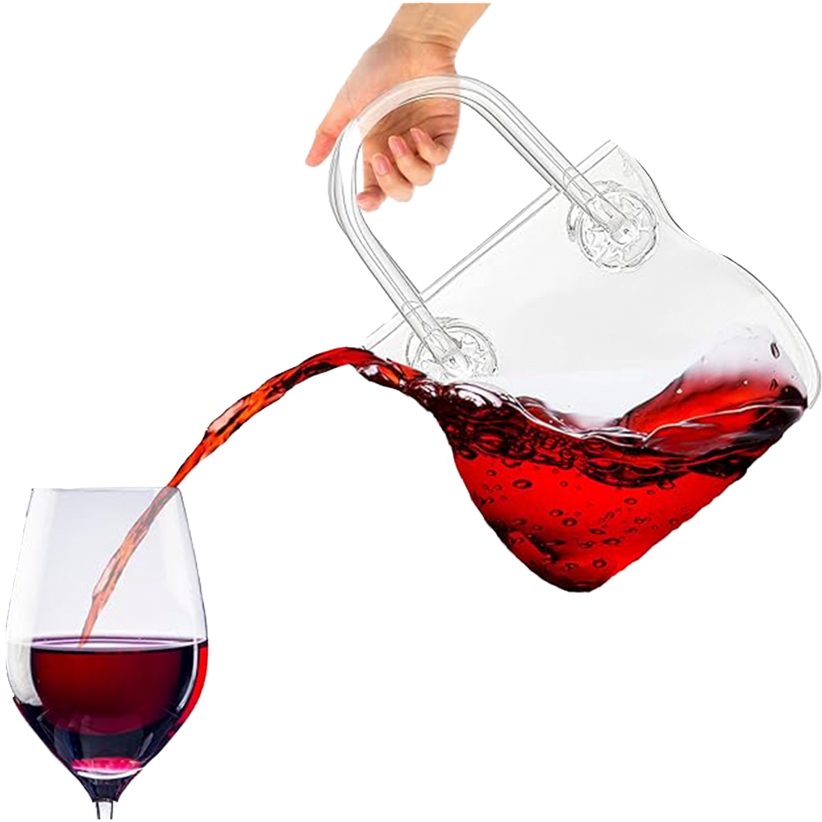 Glass Handbag Purse Decanter & Vase For Flowers, Wine & Whiskey Decanter for Women, Women's Bag Shape Fish Bowl - for Home Decor, Centerpiece, Bachelorette Party Decor, Wedding, Floral (750ML)-0